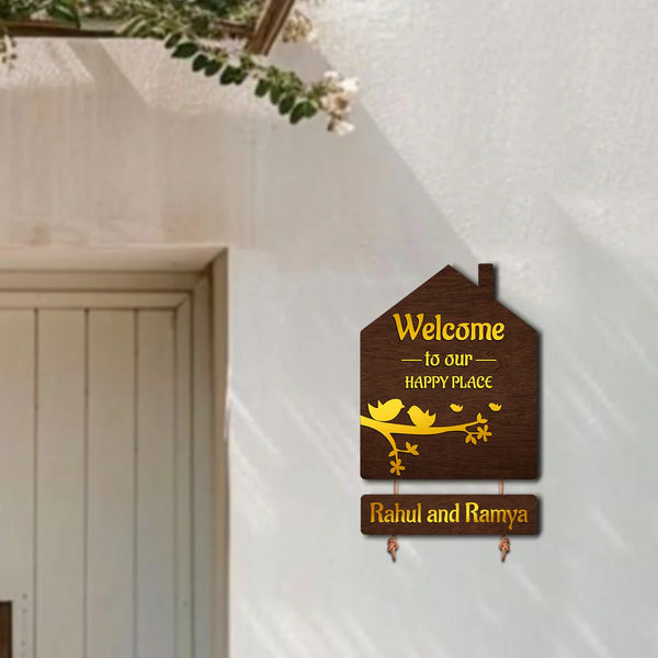 Premium 3D Brown Hut Style Name Plate With Golden Acrylic